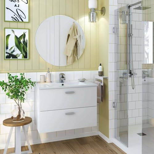 Dmora Mobile sottolavabo Denison, Mobiletto da Bagno, Contenitore Porta lavabo, Armadio per lavandino, 70x45 h50 cm, Bianco Lucido