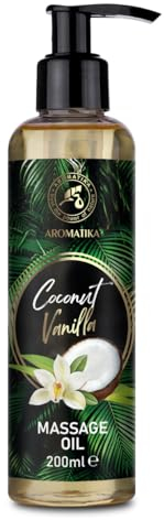 Massageöl Kokos Vanille 200ml - Mandelöl - Traubenkernöl - Jojobaöl und Pfirsichkernöl - Entspannung Massageöl - Körperöl - Hautpflege - Kosmetisches Öl