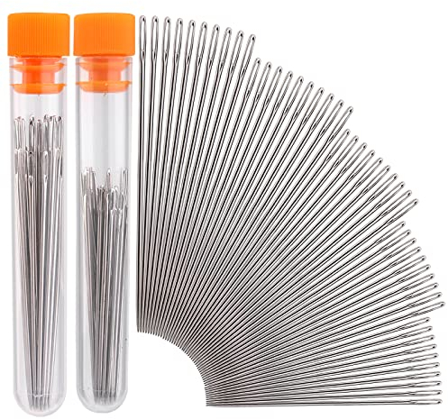 50 Stück Premium-Nadeln mit großem Öhr, 5 Größen zum Nähen von scharfen Nadeln, Ledernadel-Stickgarn-Nadel, verschiedene Größen, Edelstahlgarn-Stricknadeln zum Handnähen