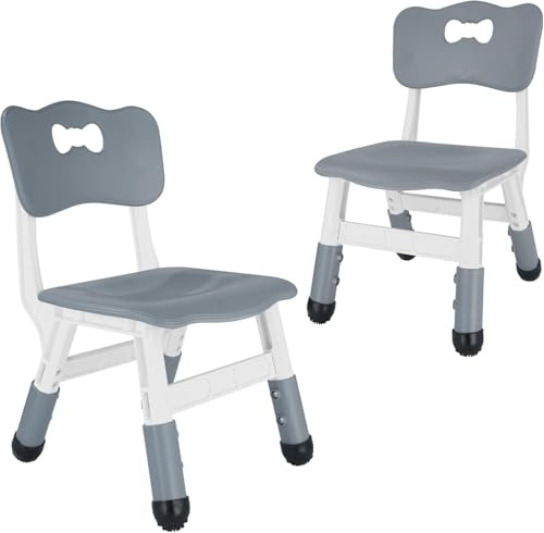 FUNLIO Silla Infantil Ajustable (2pcs), Silla de Altura Ajustable de 3 Niveles para Niños de 3-8 Años, Infantil con Soporte Máximo de 220lbs, para Aulas/Cuarteles/Hogares - Gris