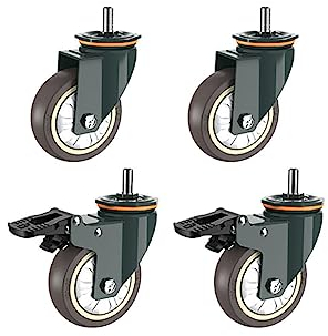 Aiyomi Möbelrollen 4 Zoll Schwerlast-Rollen Gummi-Rollen Mit Bremse M10 M12 M14 M16 Gewinde Universal Drehbar Industrie Transport-Rollen Lenkrollen Tragfähigkeit 440KG (4 STÜCK)