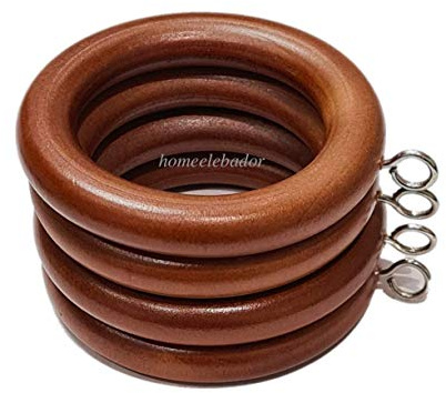 Ganchos de madera de 38 mm para colgar cortinas con ojos de roble natural, ojales deslizantes para barras de 35 mm, paquete de 24.