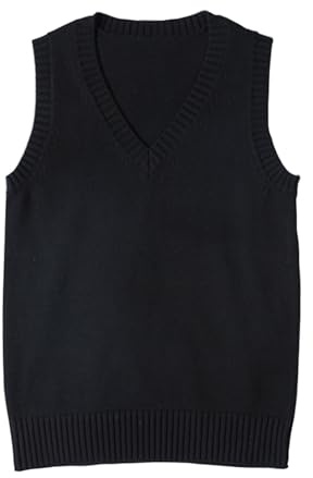 ZUEVI Women's Sweater Vest Classic V Neck Uniform Pullover Knitwear Tops Sleeveless Knitted Sweaters Vests(Black-M)