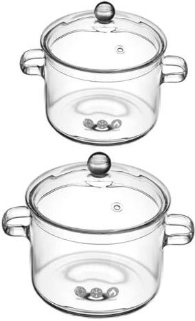BESTonZON 2stücke Durchsichtige Glas Kochtöpfe Mit Deckel Für Herd Und Mikrowelle Hitzebeständige Küchen Kochgeschirr Suppentöpfe Mit Stabiler Struktur Und Doppelten Griffen Für Einfaches Se