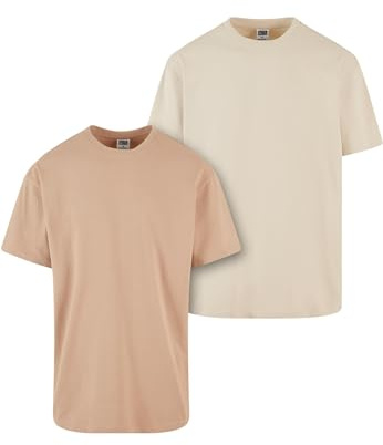 Urban Classics T-shirt för män tung överdimensionerad t-shirt 2-pack, 2-pack oversized t-shirt för män, bomull, Unionbeige + sand, L