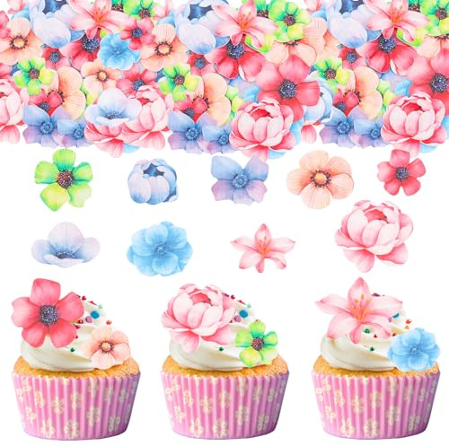 GoldRock Kuchendekoration, essbar, 36 Stück, bunte Blumen für Tortendekoration, Cupcake, Hawaii