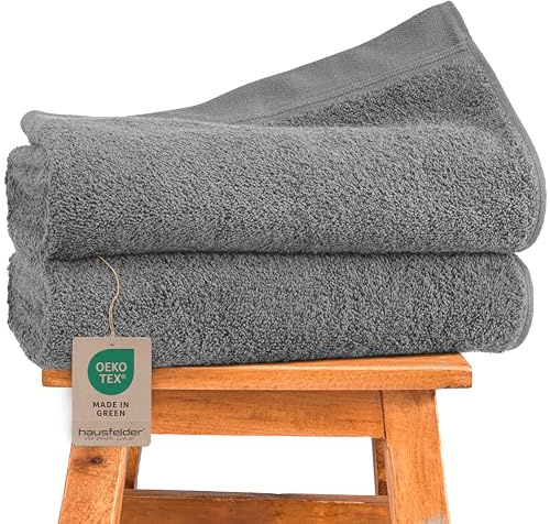 Hausfelder Duschtuch 70x140 cm, 2er Set, Grau | 500g/m², 100% Baumwolle Badetuch Duschhandtuch, Ökotex Zertifiziert, Frottee Handtücher Groß