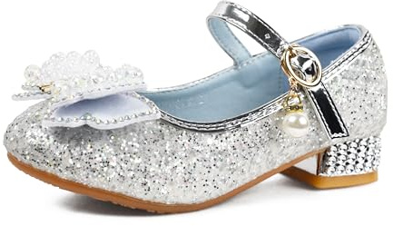 QUNUNOIRE-Scarpe Principessa, Scarpe Glitterate per Ragazza Bambina Bimba, Scarpe Cosplay con Paillettes Eleganti per Festa Cerimonia Argento 33 EU
