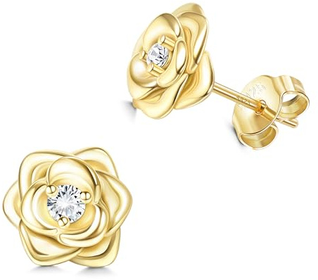 JeweBella Små rosor stiftörhängen silver 925 örhängen för kvinnor flickor allergivänliga små rosor blommor örhängen med 5 A zirkon helix brosk örhängen silver/guld/roséguld/svart present, S, Silver