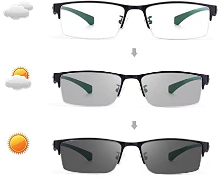 GSKDZG Photochrome Lesebrille Herren Halbrahmen Sonnenbrille Progressive Multifokale Lesebrillen +2.0 Rechteck Rahmen Schwarz(+1.0)