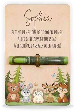 LAUBLUST Personalisierte Geldgeschenke Verpackung als Gutschein aus Holz - Waldtiere | Geschenk für Kinder zur Taufe, Konfirmation, Geburtstag | Geldgeschenkkarte als Taufgeschenk für Mädchen & Jungen