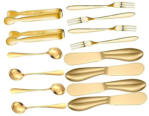 Amosfun Besteck Set 1 Satz Käsemesser-set Butterverteiler Für Die Küche Käse Butteraufstrich Glasurmesser Für Die Küche Multifunktions-käsebackwerkzeug Küchenutensilien Gabeln Rostfreier Stahl Golden