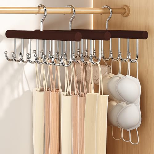 GmeDhc 2 Pièces Cintres en Bois pour Cravates et Ceintures avec 8 Crochet, Convient pour Ranger Les Foulards, Les Ceintures, Les Cravates et Les Turbans