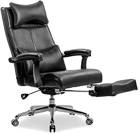 Heimarbeitsstuhl Boss Chairs Ergonomischer Bürostuhl Drehbarer Schreibtischstuhl aus PU-Leder Höhenverstellbarer Liegestuhl mit hoher Rückenlehne und gepolsterter Armlehne und Fußstütze Schwarz