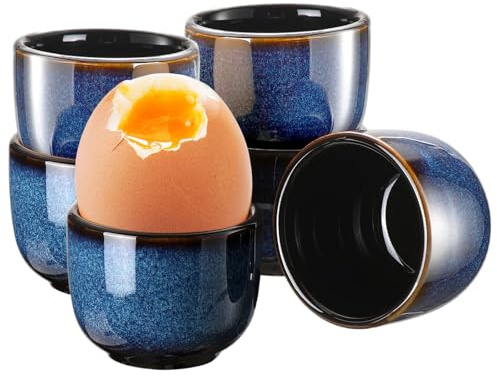 Caossuixin 6er Set Eierbecher,Eierbecher Porzellan Blau für alle Eigrößen | Vintage Blau Eierbecher Keramik mit Glänzender Oberfläche,Spülmaschinengeeignet & Mikrowellengeeignet für Frühstückstische