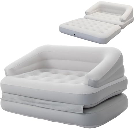 RAPTAVIS Aufblasbare Couch Sofa Bett Beflockte Luftmatratze Bett mit Armlehne Doppelgröße