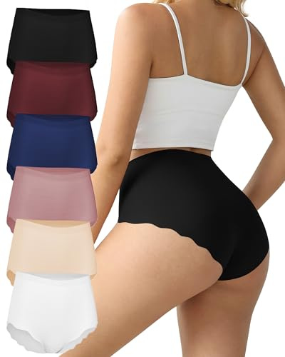 TDONE Seamless Knickers for Women, Breathable High Waisted Seamless Underwear Comfortable No Vpl Show Panties Soft Moisture Wicking Wavy Edges Knickers Full Coverage Briefs Multipack(6 Pack)