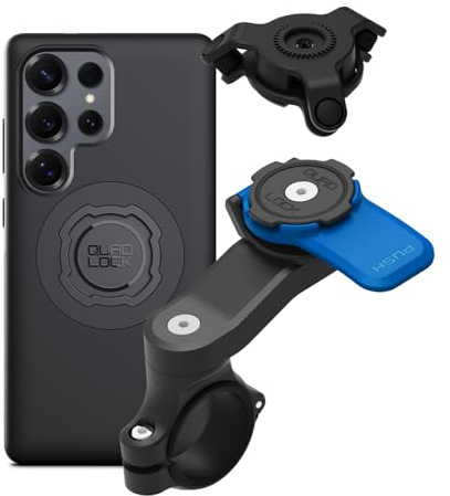 Quad Lock Telefonfäste för Motorcykelstyre med Vibrationsdämpare och MAG-fodral för Galaxy S25 Ultra