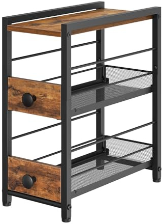 YATINEY Étagère à Épices à 3 Niveaux, Organisateur Étroit pour Plan de Travail de Cuisine avec 2 Tiroirs, Rangement Café avec Tiroirs Coulissants, pour Capsules de Café, XSR02BR