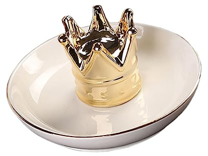 Ipetboom Plateau à Bijoux En Céramique Pour Femmes, Support Bagues Couronne, Rangement Décoratif, Plat De Rangement Élégant, Accessoire De Commode, Dimensions Compactes