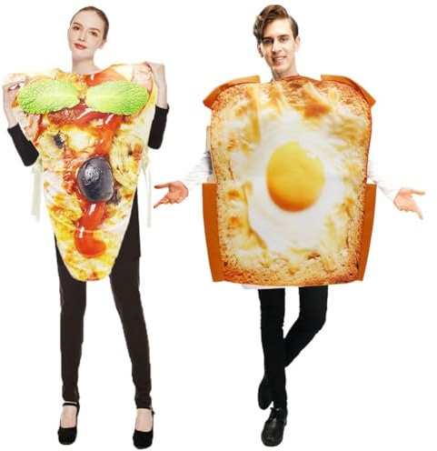 Couple Pizza and Toast Costume for Adults, Unisex Funny Food Costume Cosplay Fancy Dress Outfits for Christmas Halloween Dress Up Party