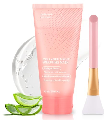 Collagen Night Wrapping Mask – Overnight Peel-Off Facial Mask with Hyaluronic Acid and Niacinamide for Visible Firming, Deep Hydration, and Radiant Skin, 75ml / 2.53 fl. oz (Clear)