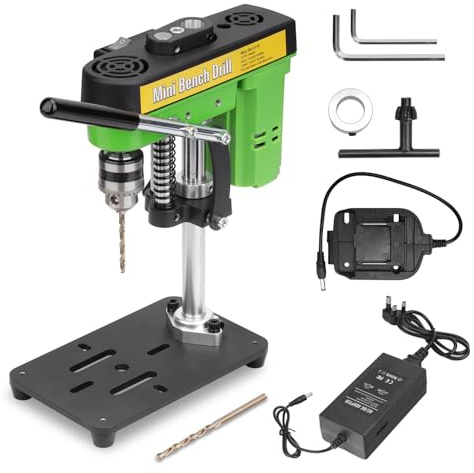 Mini Bench Drill Press,Small Benchtop Drill Press,Two Power Supply Modes,High Precison Low Noise,for DIY Woodworking,Metal,Crafts Compact Benchtop Drilling Machine