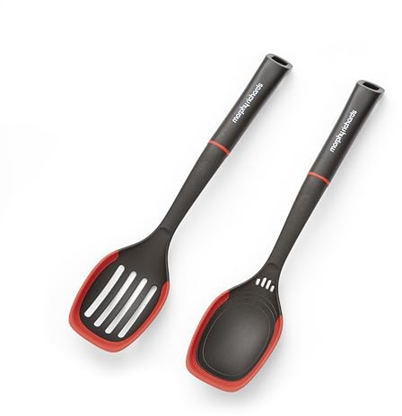 Morphy Richards Solid and Slotted Spoon Set, Heat Resistant Nylon & Silicone Cooking Utensils | Non-Stick | Built-in Measuring Spoon, Herb Stripper & Drainage | Dishwasher Safe Kitchen Tools, 869000