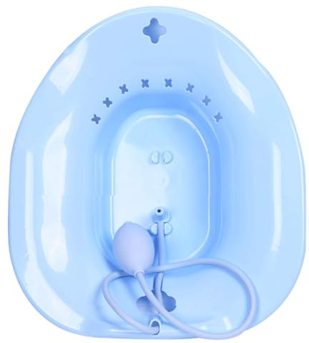 Portable Sitz Bath with Flusher, Universal Toilet Bidet Basin for Postpartum & Hemorrhoid Care, Non - Foldable & Hangable, Large Capacity, Anti - Overflow, Blue