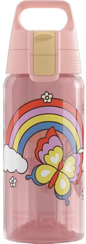 SIGG - Vattenflaska för barn – Viva One Rainbow – lämplig för kolsyrade drycker – läckagesäker – diskmaskinssäker – BPA-fri – sport och skola – rosa med regnbåge – 0,5 l