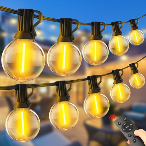45M 150FT LED Lichterkette Außen Outdoor Lichterkette Strom mit Fernbedienung G40 Glühbirne Wetterfest Dimmbar Aussen Beleuchtung Warmweiß für Garten Terrasse Balkon Hochzeiten Pavillon