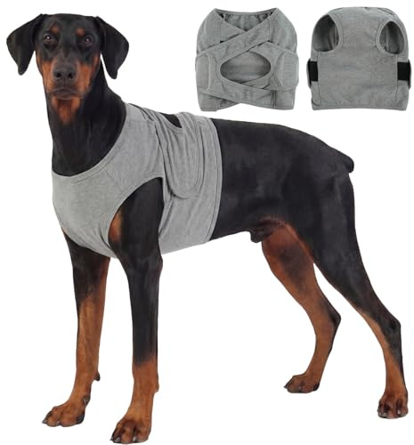 OUOBOB Hunde Genesungsanzug für Brust-OP - Weicher Post-OP Schutzanzug mit Kreuzgurten - Anti-Lecken Wundschutz für Hunde - Verstellbar, Alternative zum Halskragen (Grau, 2XL)