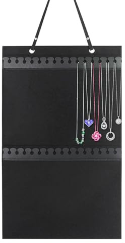 Organizzatore da parete per collane - Espositore in feltro e pelle 57,15x35,56 cm | Appendiabiti per collana porta con 32 ganci, grande capacità di stoccaggio, supporto morbido | Portagioielli da p