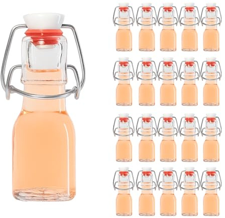 hocz 20x leere Bügelflaschen 50ml zum Befüllen Weiß - kleine Flaschen mit Bügelverschluss - 20er Bügel Glasflaschen Set für Saft, Getränke, Likör, Öl, Saucen - 20 Stück, 50 ml, Weiß