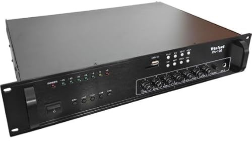 Amplificatore Audio Professionale 120W - Nero - 48 x 9 x 35,5 cm - 5 Canali 70V/100V/8 Ohm con Lettore USB/SD