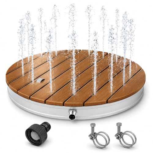 poolomio® Bodendusche Outdoor Ø 74 cm - Gartendusche WPC, 18 Fontänen, 4m | Außendusche/Outdoor Dusche für Garten, Pool & Terrasse, Anschluss an 3/4-Zoll-Gartenschlauch, Fuß-Stellrad, mobil, wetterfest