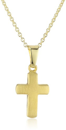Xaana Kinder und Jugendliche Halskette Kreuz 12 mm 8 Karat (333) Gelbgold mattiert + 925 Silber Kette vergoldet 36-38 cm AMZ0197