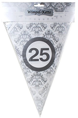 Wimpelkette 25 Silberhochzeit Ornamente, ca. 10 Meter