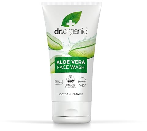 Dr Organic Aloe Vera Gesichtswaschmittel, Beruhigend, Reinigend, Für alle Hauttypen, Natürlich, Vegan, Tierversuchsfrei, Paraben- & SLS-frei, Bio, 150ml