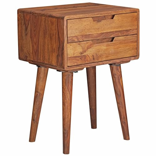 FineBuy Nachttisch 47x36x66 cm Sheesham Massivholz mit 2 Schubladen | Nachtkästchen im Retro Landhausstil für Boxspringbett, Nachtkonsole aus Echtholz, handgefertigtes Unikat