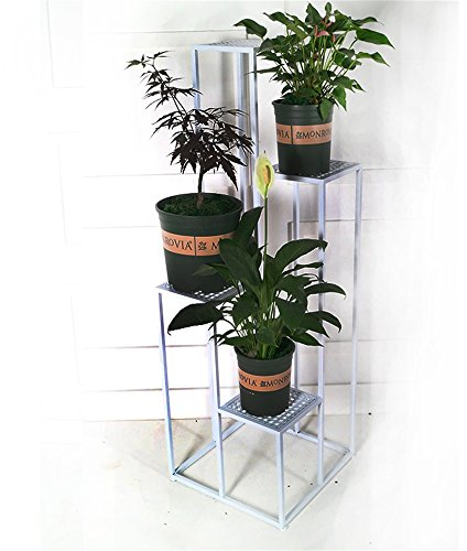 Mehrschichtiges Blumenregal Eisen-Blumen-Stand- / Blumen-Zahnstangen für Innenwohnzimmer-Balkon-Eckregale Metallboden-stehender Blumentopf-Ausstellungsstand - L41 × W41 × H120CM (Farbe : Weiß)