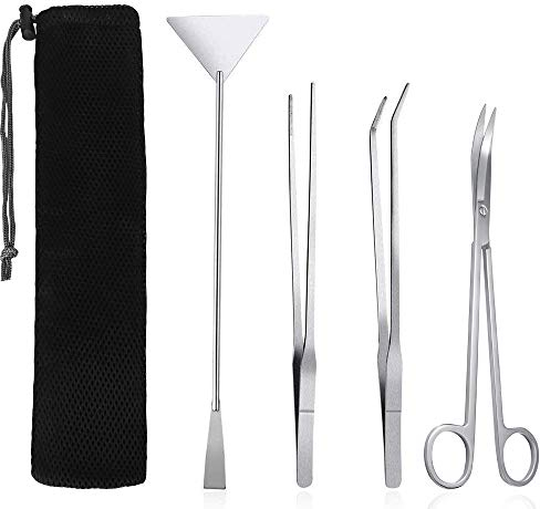 Lukovee Aquarium Tank Tool Kit - 4 in 1 Cleaning Set, Stainless Steel Tweezers, Scissors, Spatula, Forceps for Aquatic Plants