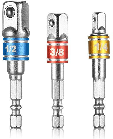 ArtisanShow Power Hand Tools Sockets Adapter Sets Nut Drive for Drills Ratchet Extension Cordless Impact Wrench,3Pcs 1/4 3/8 1/2Cr-V Hex Shank Bit Square Set New,Cordless Impact Grade Socket