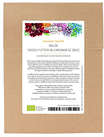 Pradera de flores para las aves silvestres (Orgánico) -Set de de semillas con 5 hermosos tipos de flores silvestres que proporcionan alimento para las aves silvestres en invierno