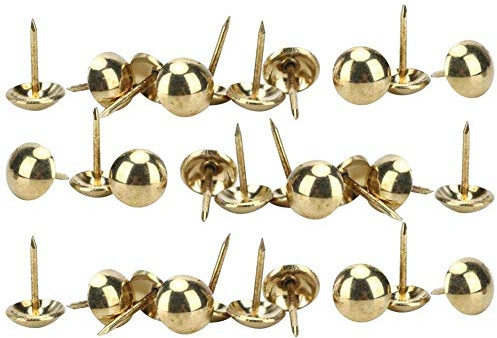 100Pcs Polsternagel, verdickter reiner kupferner Luftblasen Nagel antiker Messingeisen Möbel dekorative Reißnadeln runde Daumen Stoßstifte(Golden)