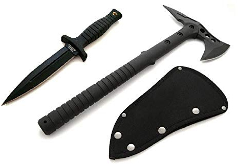 M48 Tomahawks, Messer mit Etui Schwarze Edition - Profi Survival Kit - Notfallausrüstng - Outdoor Kit - Axt - Beil - Tactical Knifes - Tomahawk Messer-Set - festehende Klinge, schwarz