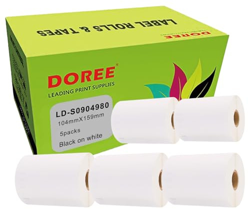 DOREE 5 x Étiquettes 104 mm x159 mm pour dymo S0904980 Rouleau de 220 étiq.