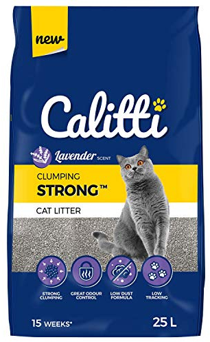 Calitti Katzenstreu Klumpstreu ohne Duft | 100% natürlichem Bentonit mit frischem Lavendelduft | 15 Wochen - 25L