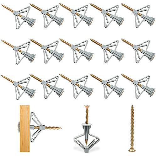 Plasterboard Fixings, 100 Pcs Wall Plugs, Plasterboard Plugs with Screws, Wall Fixings, Heavy Duty Anti-Rotational Expansion Tube Plasterboard Screws