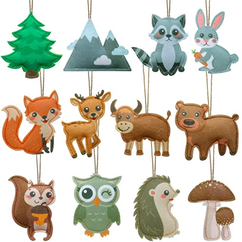 Moukeren 12 Pieces Felt Woodland Animals Ornaments Forest Animals Hanging Creatures Ornament Decor Set for Crafts Tree Decorations Gift